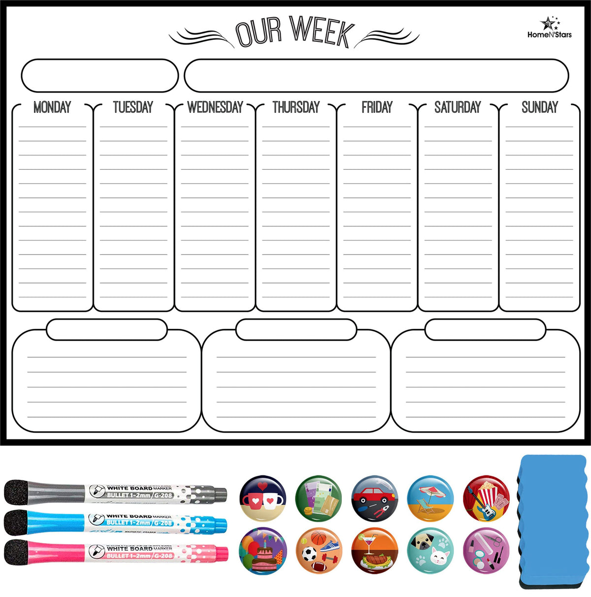Home N'Stars Weekly White Board Dry Erase, Magnetic Weekly Planner For Fridge