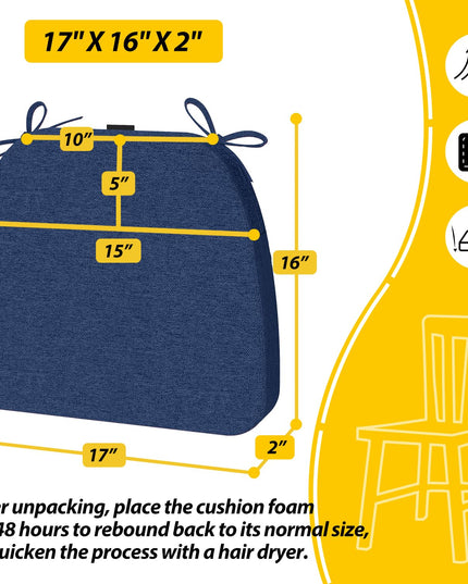 AAAAAcessories D-Shaped Chair Cushions for Dining Chairs with Ties and Removable Cover, 43 cm W x 40 cm L x 5 cm H, Set of 6, Blue