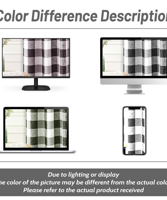 DriftAway Buffalo Plaid Check Curtains Woven Plaid Pattern Lined Blackout Thermal 2 Panels 127 x 213 cm (Black)