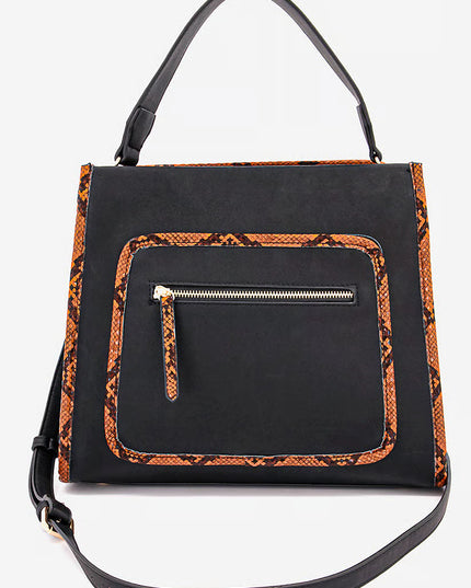 Women Snake Skin Lining Satchel Bag