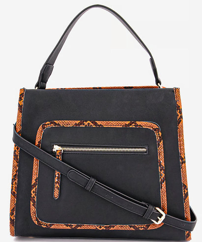 Women Snake Skin Lining Satchel Bag