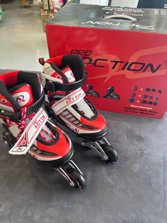Pro Action Adjustable Size In Line Red Color Skates