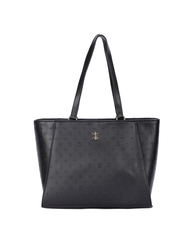 Pierre Cardin Women's Shoulder Bag with Gold Zip and Gold Logo in Black