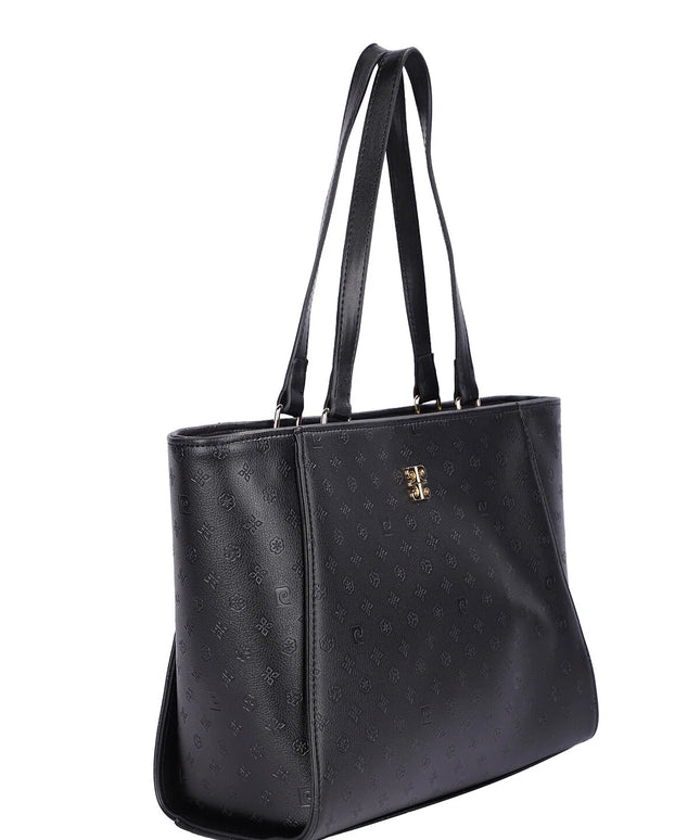 Pierre Cardin Women's Shoulder Bag with Gold Zip and Gold Logo in Black