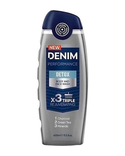 Denim Performance Detox Body and Face Wash | X 3 Triple Rejuvenating | Charcoal | Green Tea | Minerals 400 ml shower gel