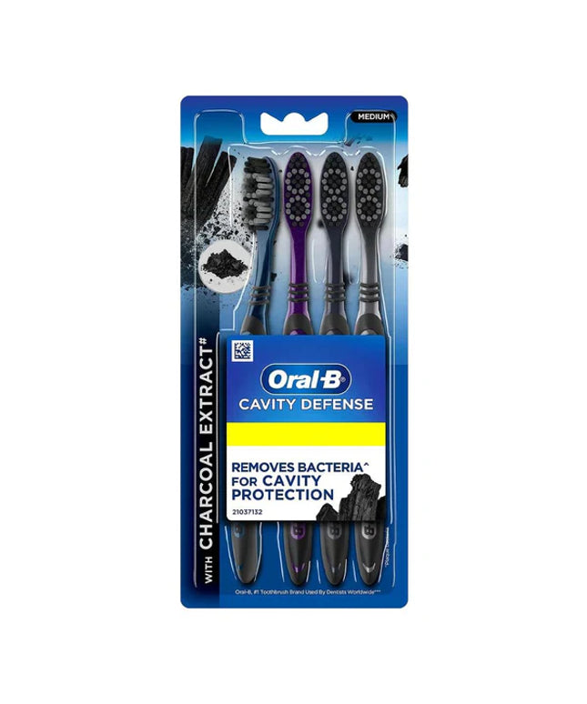Oral-B Cavity Defense Toothbrush With Charcoal Extract, Medium, Cleans Deep, Removes Stain, 2 pcs (Buy 2 Get 2 Free)
