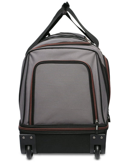 Protege Rolling Drop-Bottom Duffel Bag for Travel, 30 in, Black and Grey