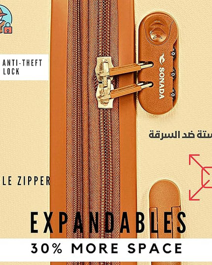 Sonada Hardside Luggage Set of 3 Expandable ABS-PC Material With Double Zipper, ANTI Theft Lock (Set of 3, Champagne)