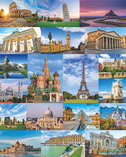 PICKFORU Europe Travel Puzzle 1000 Pieces for Adults, Eiffel Tower Big Ben Colosseum Landscape Puzzle Scenery, Nature Jigsaw Puzzles Paris Italy Landmarks