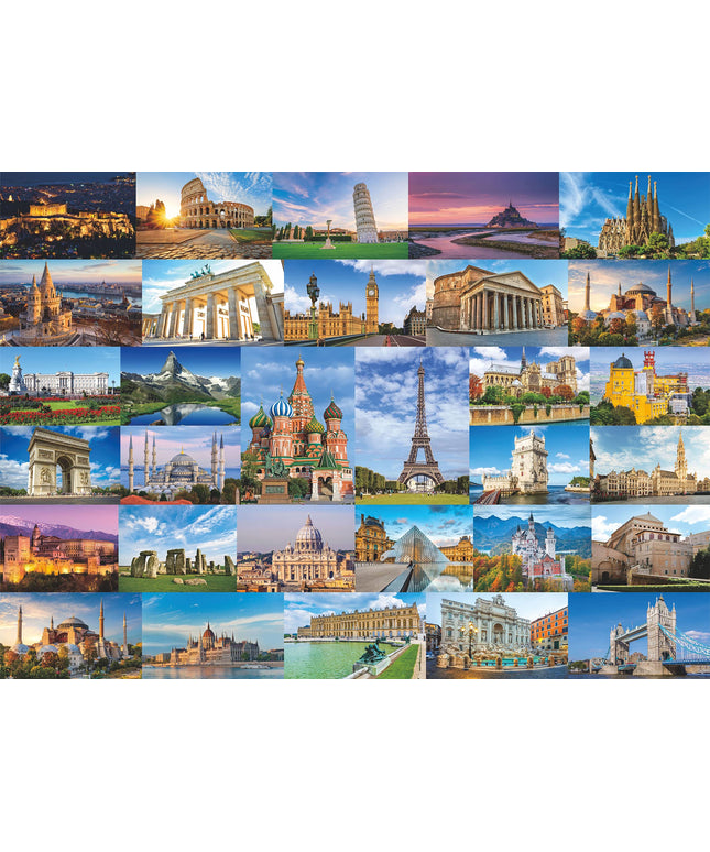 PICKFORU Europe Travel Puzzle 1000 Pieces for Adults, Eiffel Tower Big Ben Colosseum Landscape Puzzle Scenery, Nature Jigsaw Puzzles Paris Italy Landmarks