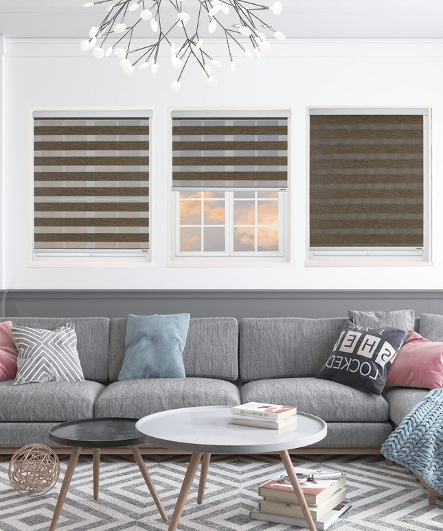 ShadesU Cordless Zebra Shades for Windows, W 152 cm x H 182 cm, Brown