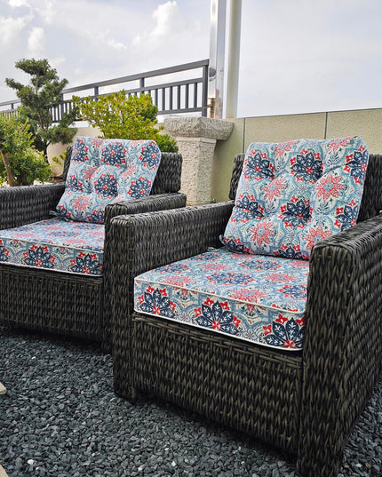 JMKaixin Outdoor Seat/Back Deep Chair Cushion Set for Patio Furniture 48x48 (Blue Red White)