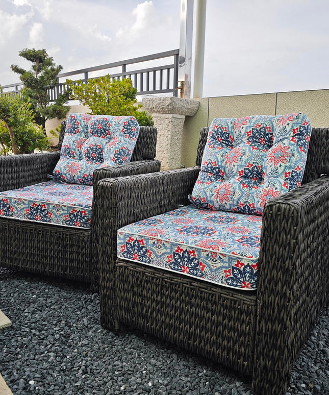 JMKaixin Outdoor Seat/Back Deep Chair Cushion Set for Patio Furniture 48x48 (Blue Red White)