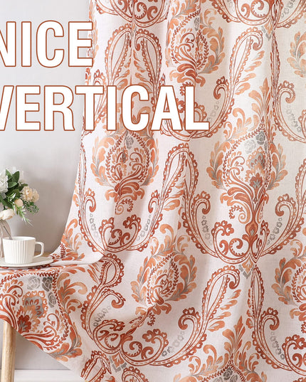 H.VERSAILTEX Linen Curtains 160 cm Length 2 Panels, Terry Red, Floral Pattern