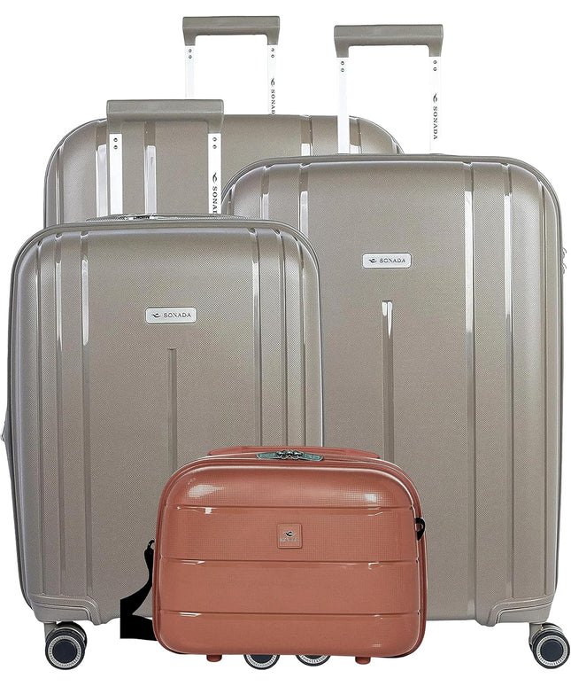 Sonada Unbreakable Luggage Unisex,Double Zipper,Expandable, TSA Lock With 4 Double Silent Wheels (Set of 4, Brown)