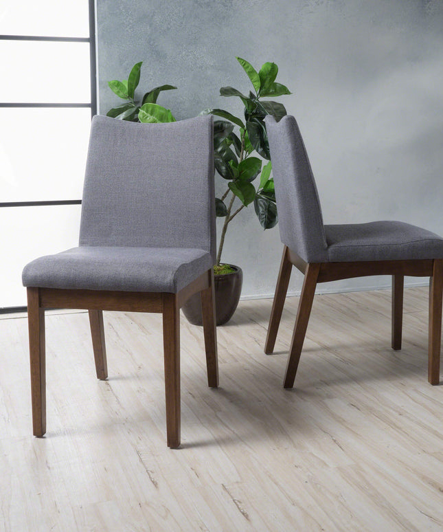 Christopher Knight Home Dimitri Fabric with Walnut Finish Dining Chairs, 2-Pcs Set, Dark Grey