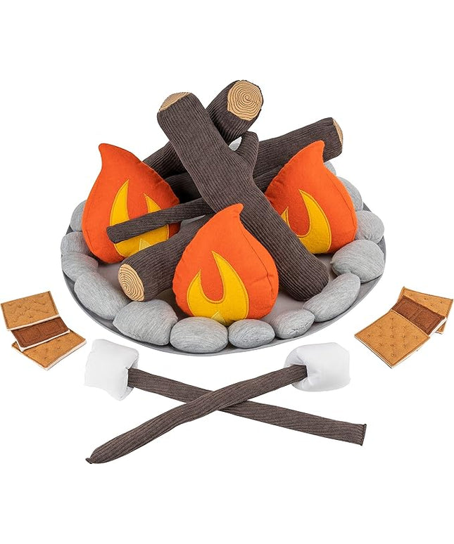 Cart Adventure Kids Pretend Plush Campfire and S'Mores Toy Set | Fun Indoor Camping Accessories | Fake Fire, Logs, Stones and S'Mores for Imagination | Play Set for Learning The Outdoors or Decor