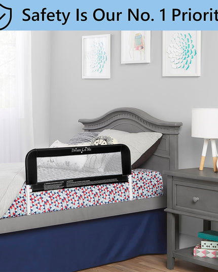 Dream On Me Lightweight Mesh Security Adjustable Bed Rail for Toddler(Black)