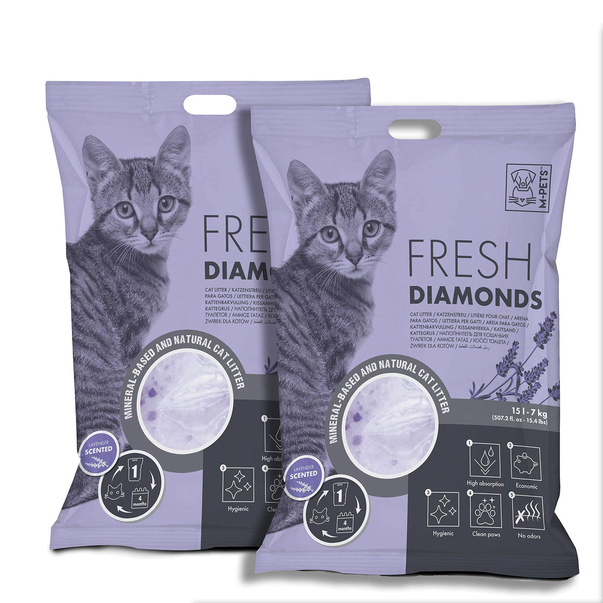 M-Pets Fresh Diamonds Silica Gel Cat Litter - Lavender Scent 15L