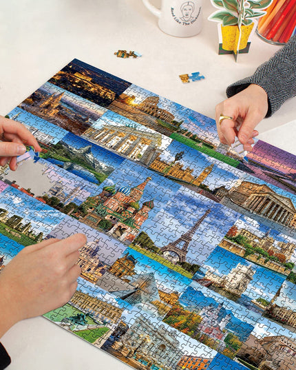 PICKFORU Europe Travel Puzzle 1000 Pieces for Adults, Eiffel Tower Big Ben Colosseum Landscape Puzzle Scenery, Nature Jigsaw Puzzles Paris Italy Landmarks