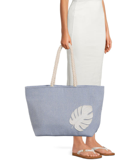 Time and Tru Women's Beach Tote with Rope Handles, Palm Leaf