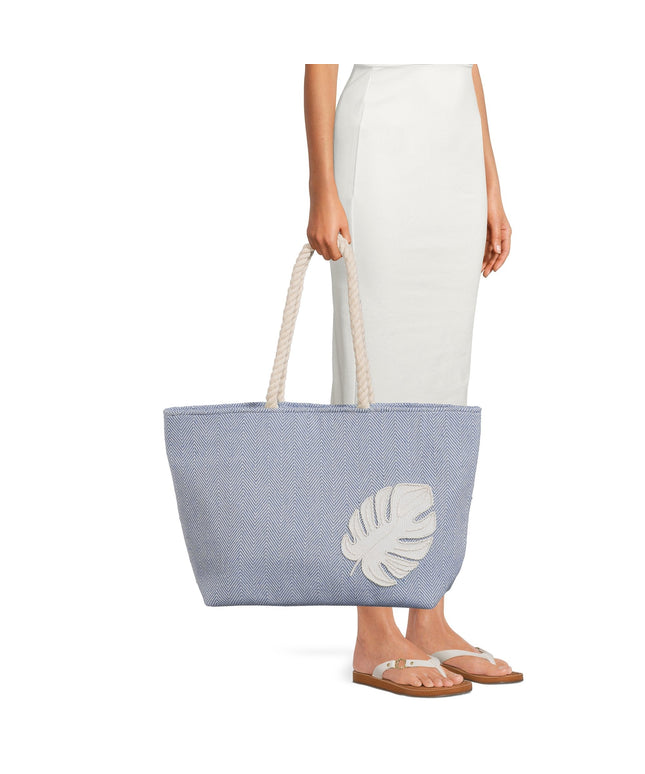 Time and Tru Women's Beach Tote with Rope Handles, Palm Leaf