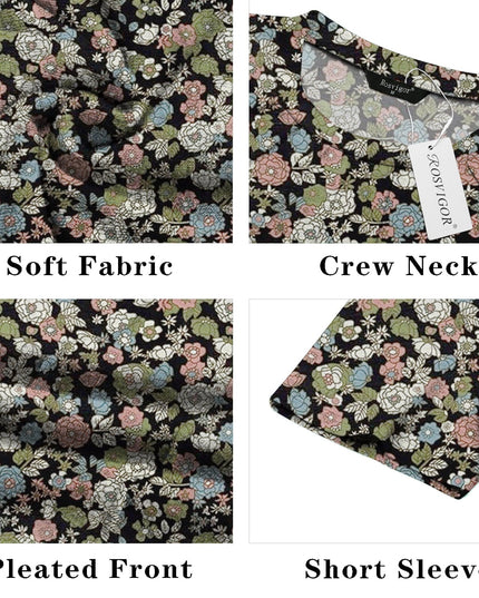 SIZE: 2XL - Rosvigor Blouses for Women Short Sleeve Shirts Casual Dressy Summer Tops with Pleats