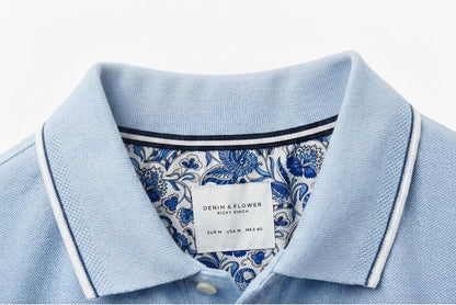 Denim & Flower Ricky Singh Light Blue Polo T-Shirt with Blue Floral Interior