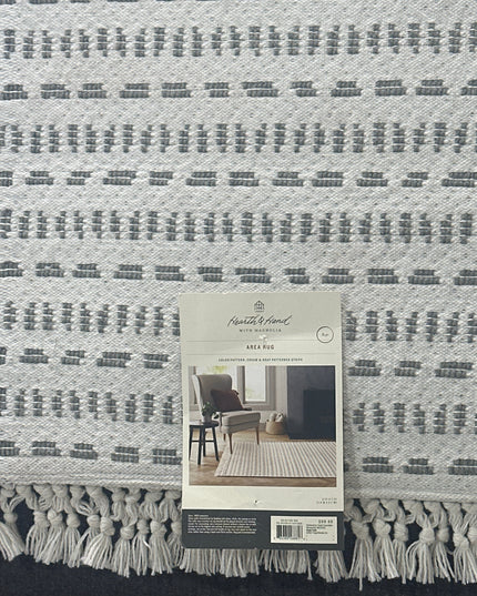SEALED -150CM X 210CM Pattern Stripe Area Rug Gray/Cream - Hearth & Hand with Magnolia