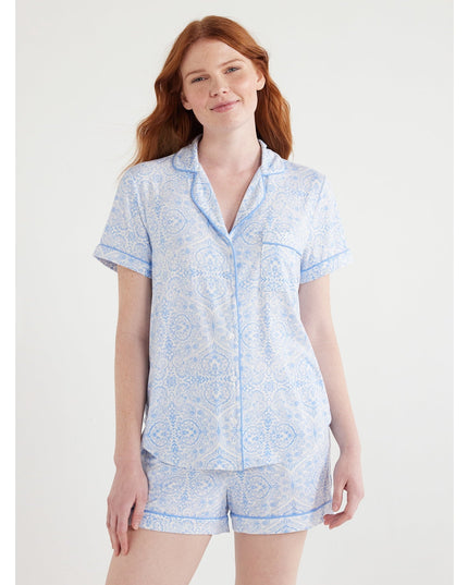 SIZE: M(8-10) - Joyspun Women's Knit Notch Collar Top and Shorts Pajama Set, 2-Piece,
