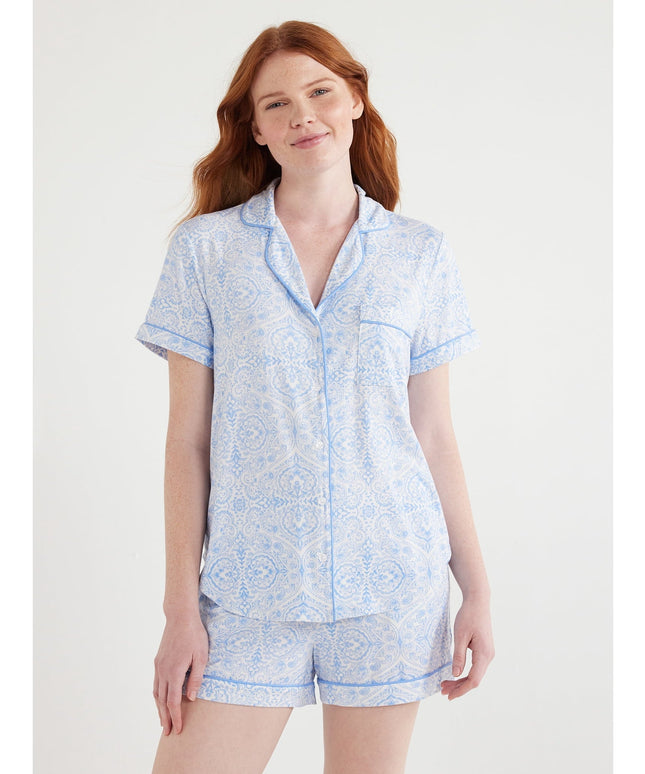 SIZE: M(8-10) - Joyspun Women's Knit Notch Collar Top and Shorts Pajama Set, 2-Piece,