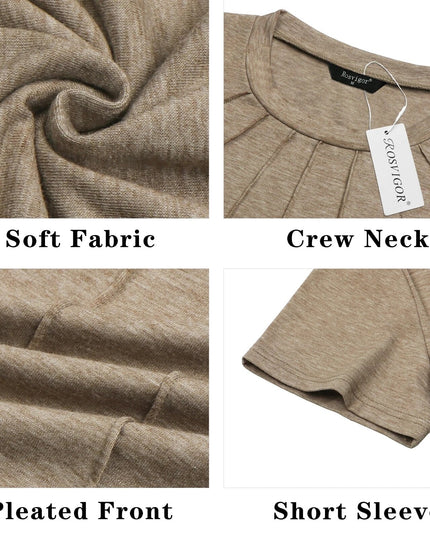 SIZE: M - Rosvigor Blouses for Women Short Sleeve Shirts Casual Dressy Summer Tops with Pleats