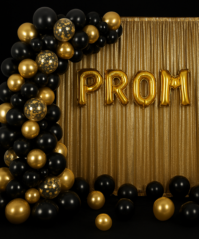 Luxury Black & Gold Prom Balloon Decoration Set – Elegant Party Décor for Proms, Birthdays & Special Celebrations