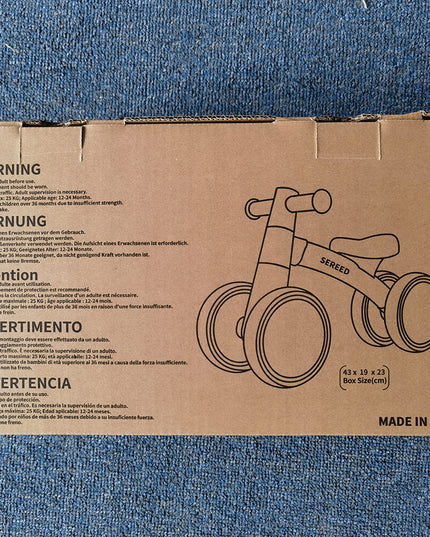 SEREED Children's Balance Bike from 1 Year, Balance Bike Toy for 12-36 Months Baby, First Bicycle without Pedal with 4 Wheels for Boys and Girls, Toddlers, First Birthday Gift