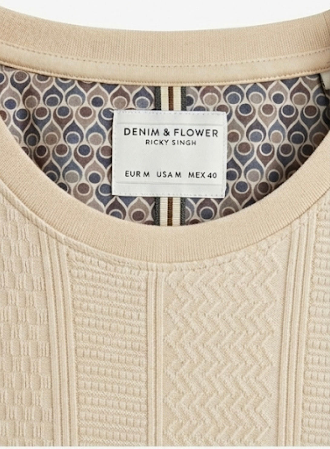 Denim & Flowers Beige Mens Shirt With Line Patterns