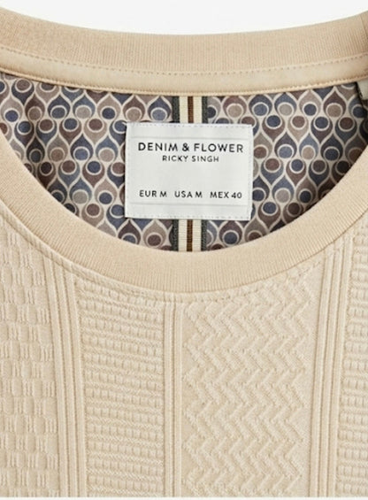 Denim & Flowers Beige Mens Shirt With Line Patterns