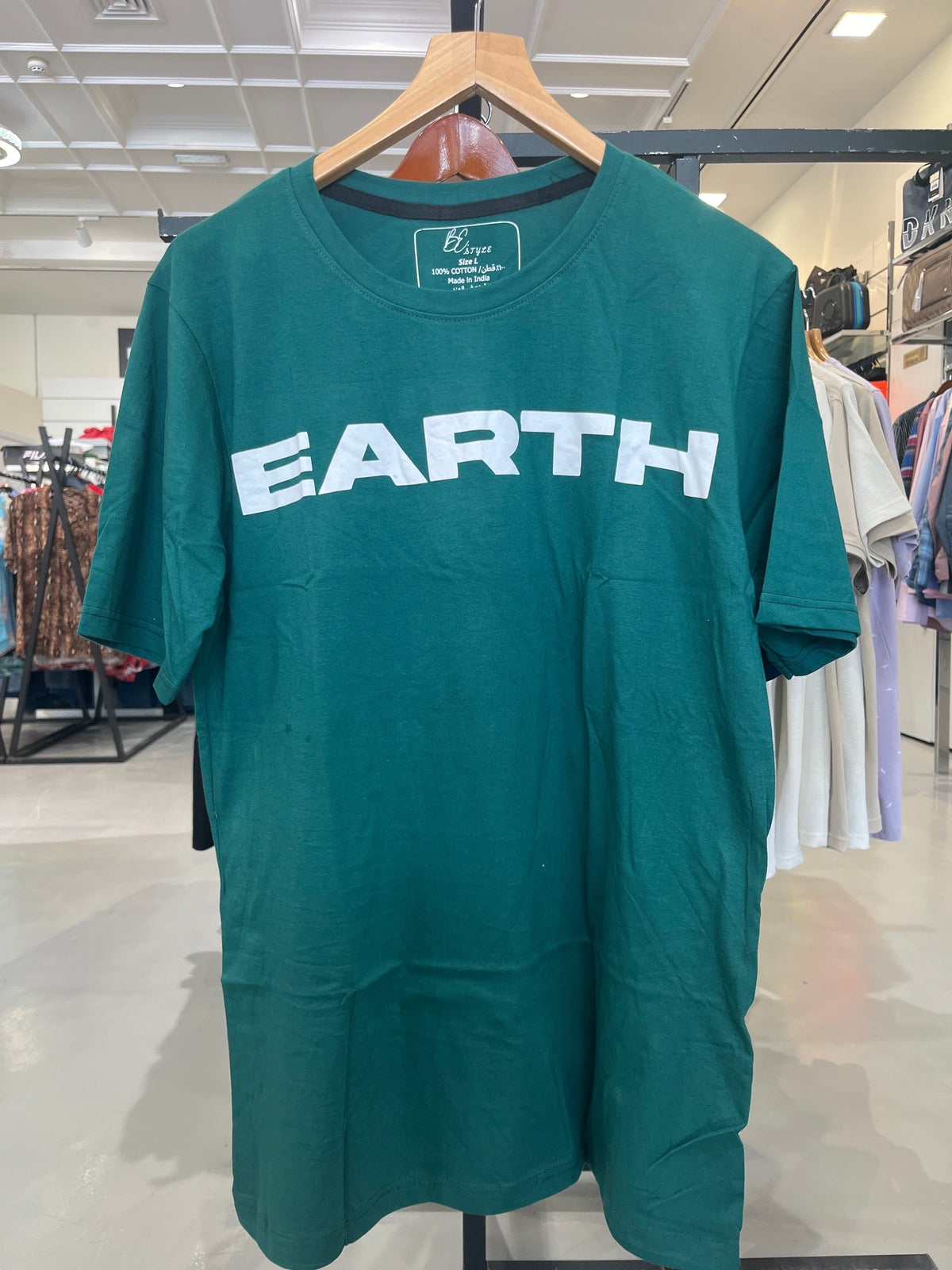 Bs Style Men'S Teal Green "Earth" Graphic Oversized T-Shirt