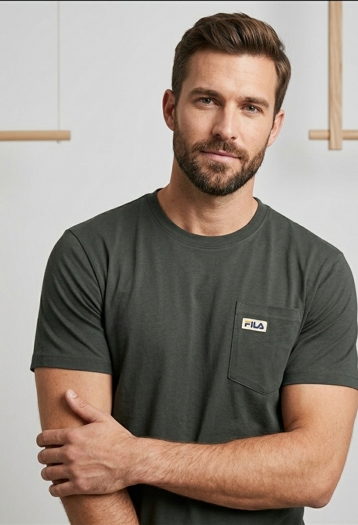 Clearance of Fila T-Shirt – Dark Green Pocket T-Shirt for Men