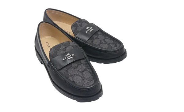 Clearance of Coach Loafers – Jocelyn Leather Black Patterned Design