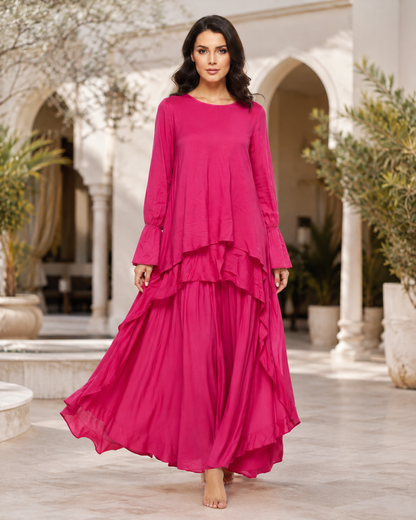 Guess Women'S Tiered Ruffle Maxi Dress - Fuchsia