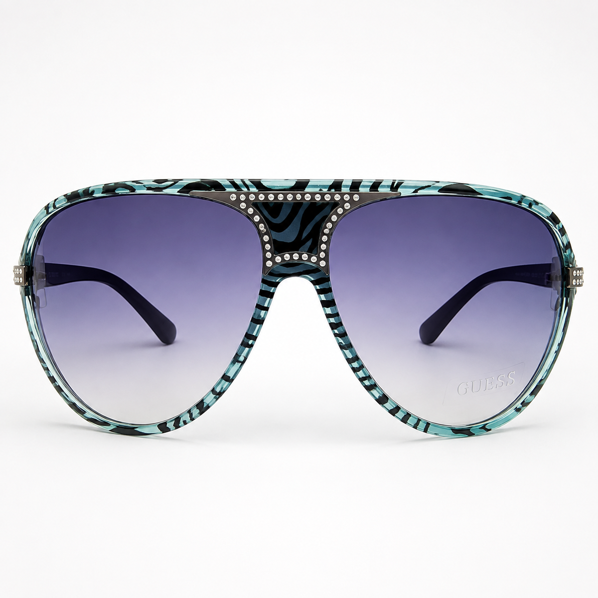 Guess Gu7014-Tqzb-35 Sunglasses – Turquoise Zebra / Crystal G / Smoke Gradient
