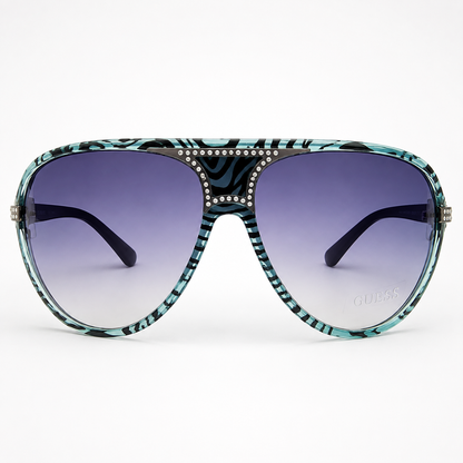 Guess Gu7014-Tqzb-35 Sunglasses – Turquoise Zebra / Crystal G / Smoke Gradient