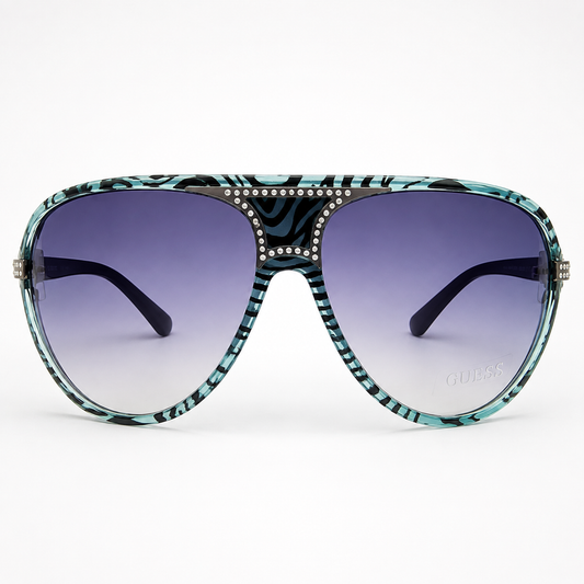 Guess Gu7014-Tqzb-35 Sunglasses – Turquoise Zebra / Crystal G / Smoke Gradient