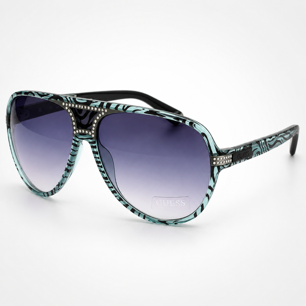Guess Gu7014-Tqzb-35 Sunglasses – Turquoise Zebra / Crystal G / Smoke Gradient