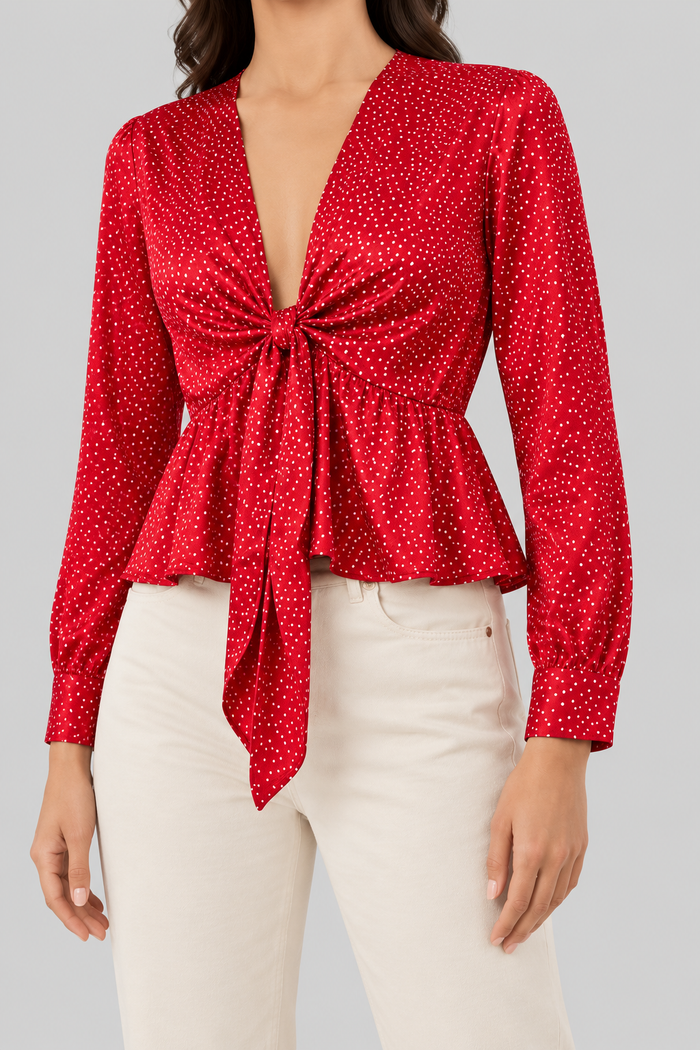 Clearance of Guess Blouse – Women's Red Polka Dot Twist-Front Blouse