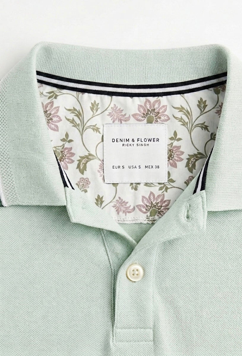 Denim & Flower Men Green Polo T-Shirt