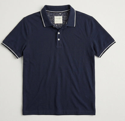 Denim & Flower Ricky Singh Navy Polo T-Shirt With White Line Accents