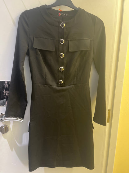 Gull-Ay Women'S Black Long-Sleeve Button-Front Mini Dress