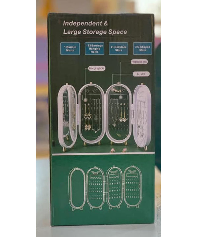 Jewelry Organizer box with Mirror,Hanging Earring Storage Organizer,Collapsible necklace storage,Jewelry Display Organizer,Portable Dustproof Acrylic Jewelry Organizer,ring boxes,Stand Jewelry Travel boxes for Women(green)