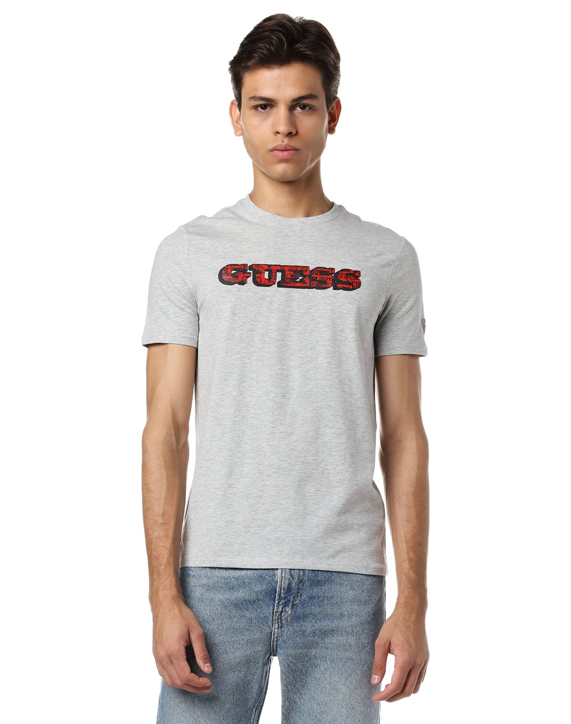 Guess Men'S Tartan Logo T-Shirt Grey